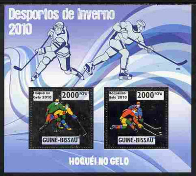 Guinea - Bissau 2010 Winter Olympic Sports - Ice Hockey perf sheetlet containing 2 values in silver unmounted mint