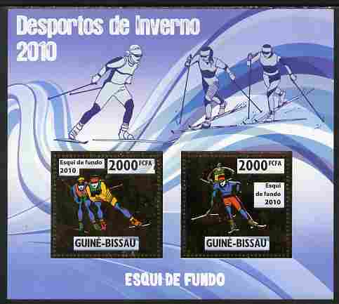 Guinea - Bissau 2010 Winter Olympic Sports - Cross Country Skiing perf sheetlet containing 2 values in gold unmounted mint