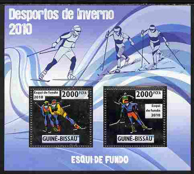 Guinea - Bissau 2010 Winter Olympic Sports - Cross Country Skiing perf sheetlet containing 2 values in silver unmounted mint