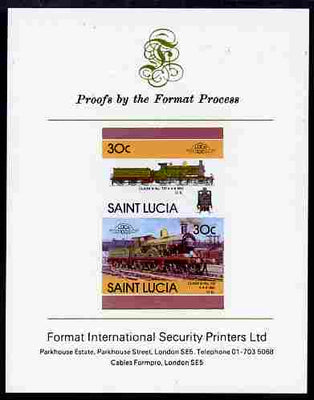 St Lucia 1986 Locomotives #5 (Leaders of the World) 30c Class D 4-4-0 No.737 se-tenant pair imperf mounted on Format International proof card