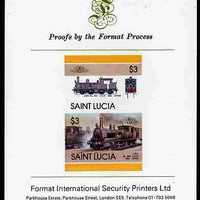 St Lucia 1986 Locomotives #5 (Leaders of the World) $3 2-4-2T JNR No.860 se-tenant pair imperf mounted on Format International proof card