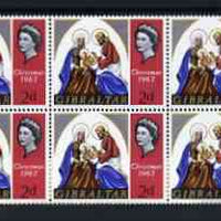 Gibraltar 1967 Christmas 2d unmounted mint plate block of 6, one stamp with 'Bracelet Flaw' SG 217 V17