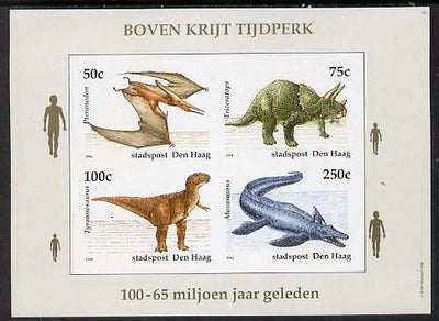 Netherlands - Den Haag (Local) 1994 Dinosaurs imperf sheetlet of 4 values unmounted mint