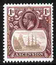 Ascension 1924-33 KG5 Badge 1s grey-black & brown,'Maryland' perf 'unused' forgery, as SG 18 - the word Forgery is either handstamped or printed on the back and comes on a presentation card with descriptive notes
