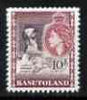 Basutoland 1954-58 Shearing Goats 10s (from def set),'Maryland' perf 'unused' forgery, as SG 53 - the word Forgery is either handstamped or printed on the back and comes on a presentation card with descriptive notes