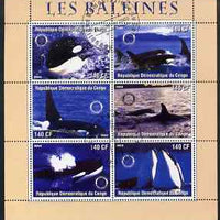 Congo 2003 Whales perf sheetlet #01 (pink border) containing 6 values each with Rotary Logo, fine cto used