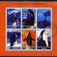 Congo 2003 Whales perf sheetlet #02 (red border) containing 6 values each with Rotary Logo, fine cto used