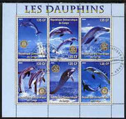 Congo 2003 Dolphins perf sheetlet #01 (vert stamps) containing 6 values each with Rotary Logo, fine cto used