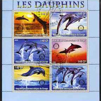Congo 2003 Dolphins perf sheetlet #02 (horiz stamps) containing 6 values each with Rotary Logo, fine cto used