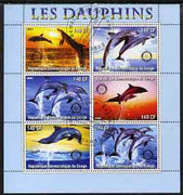 Congo 2003 Dolphins perf sheetlet #02 (horiz stamps) containing 6 values each with Rotary Logo, fine cto used