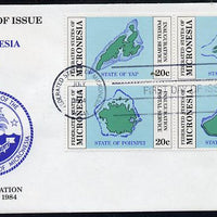 Micronesia 1984 Postal Independence se-tenant set of 4 Maps on first day cover (SG 1a)