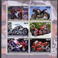 Congo 2003 Motorcycles perf sheetlet containing 6 x 135 cf values each with Rotary Logo, fine cto used