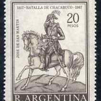 Argentine Republic 1967 San Martin on Horseback 20p unmounted mint with pale greenish-yellow omitted, SG 1207var