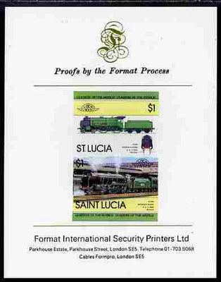 St Lucia 1983 Locomotives #1 (Leaders of the World) $1 Schools Class 'Eton' 4-6-0 se-tenant pair imperf mounted on Format International proof card