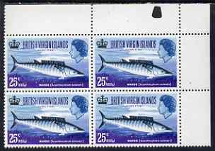 British Virgin Islands 1968 Wahoo 25c (Game Fishing) unmounted mint corner block of 4, one stamp with 'extra rock' variety