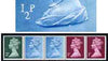Great Britain 1971 Machin multi-value coil (2p,1/2p,1/2p,1p,1p) with constant variety 'damaged value and white mark under bust on 1st 1/2p' (ex G1 coil roll 8) unmounted mint