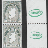 Ireland 1922-34 Map 2d perf x imperf experimental coil pair,'Maryland' forgery 'unused', as SG 74b - the word Forgery is either handstamped or printed on the back and comes on a presentation card with descriptive notes