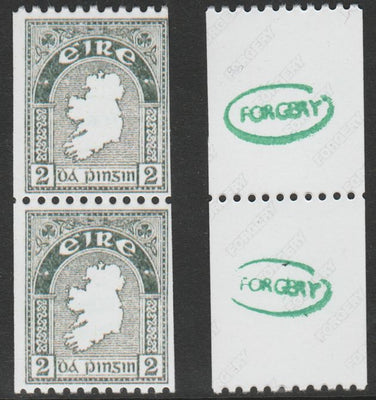 Ireland 1922-34 Map 2d perf x imperf experimental coil pair,'Maryland' forgery 'unused', as SG 74b - the word Forgery is either handstamped or printed on the back and comes on a presentation card with descriptive notes