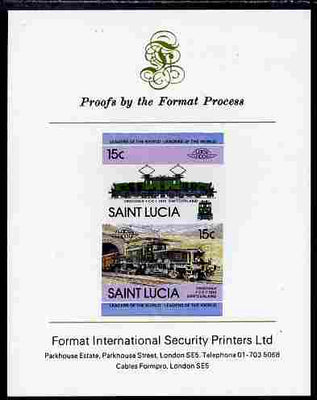 St Lucia 1984 Locomotives #2 (Leaders of the World) 15c 'Crocodile type 1CC1 Switzerland' se-tenant pair imperf mounted on Format International proof card
