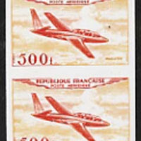 France 1954 Air - Magister 500f,'Maryland' imperf pair 'unused' forgery, as SG 1196 - the word Forgery is either handstamped or printed on the back and comes on a presentation card with descriptive notes