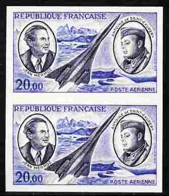 France 1970 Air Pioneers 20f (Mermoz, Saint-Exupery & Concorde),'Maryland' imperf pair 'unused' forgery, as SG 1893 - the word Forgery is either handstamped or printed on the back and comes on a presentation card with descriptive notes