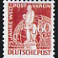 Germany - West Berlin 1949 75th Anniversary of Universal Postal Union 60pf lake-brown,'Maryland' perf 'unused' forgery, as SG B58 - the word Forgery is either handstamped or printed on the back and comes on a presentation card with descriptive notes