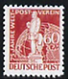 Germany - West Berlin 1949 75th Anniversary of Universal Postal Union 60pf lake-brown,'Maryland' perf 'unused' forgery, as SG B58 - the word Forgery is either handstamped or printed on the back and comes on a presentation card with descriptive notes