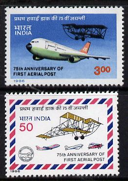 India 1986 Anniversary of Airmail Flight set of 2 unmounted mint, SG 1185-86*