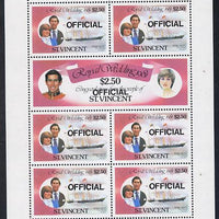St Vincent 1982 Royal Wedding $2.50 sheetlet (RY Alberta) opt'd OFFICIAL, unmounted mint SG O3a