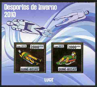 Guinea - Bissau 2010 Winter Olympic Sports - Luge perf sheetlet containing 2 values in gold unmounted mint