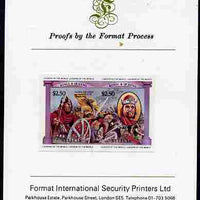 St Lucia 1984 Monarchs (Leaders of the World) the unissued $2.50 (Alfred the Great & Battle of Edington) se-tenant pair imperf mounted on Format International proof card