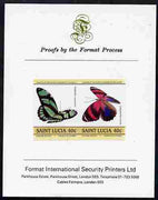 St Lucia 1985 Butterflies (Leaders of the World) 40c se-tenant pair imperf mounted on Format International proof card