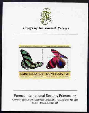 St Lucia 1985 Butterflies (Leaders of the World) 40c se-tenant pair imperf mounted on Format International proof card