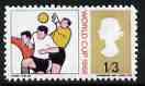 Great Britain 1966 World Cup Football 1s3d with blue omitted,,'Maryland' perf forgery 'unused', as SG 695a - the word Forgery is either handstamped or printed on the back and comes on a presentation card with descriptive notes