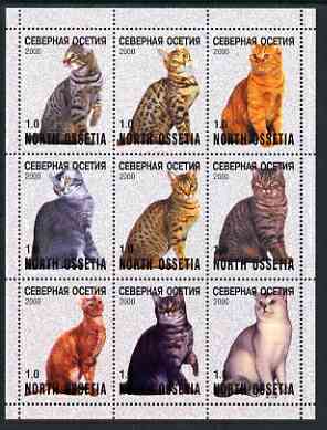 North Ossetia Republic 2000 Domestic Cats perf sheetlet containing 9 values unmounted mint