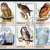 Angola 2000 Owls perf set of 6 very fine cto used