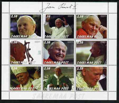 Estonia (Saaremaa) 2000 Pope John Paul II #1 perf sheetlet containing 9 values unmounted mint