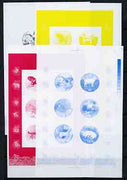 North Korea 1999 Chinese New Year - Year of the Rabbit sheetlet #1 containing 6 symbols - the set of 4 imperf progressive proofs comprising the 4 individual colours (magenta, yellow, blue & black)