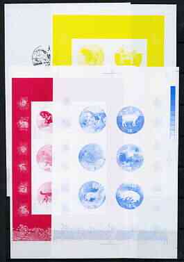 North Korea 1999 Chinese New Year - Year of the Rabbit sheetlet #1 containing 6 symbols - the set of 4 imperf progressive proofs comprising the 4 individual colours (magenta, yellow, blue & black)