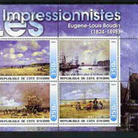 Ivory Coast 2003 Art of the Impressionists - Paintings by Eugene-Louis Boudin perf sheetlet containing 4 values unmounted mint