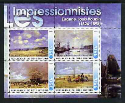 Ivory Coast 2003 Art of the Impressionists - Paintings by Eugene-Louis Boudin perf sheetlet containing 4 values unmounted mint