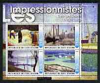 Ivory Coast 2003 Art of the Impressionists - Paintings by Georges Seurat perf sheetlet containing 4 values unmounted mint