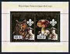 Congo 2003 Owls & Fungi perf sheetlet containing 2 x 500 CF values with embossed gold background also showingh baden Powell & Scout Logo, unmounted mint