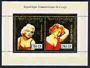 Congo 2003 Marilyn Monroe perf sheetlet containing 2 x 750 CF values with embossed gold background, unmounted mint