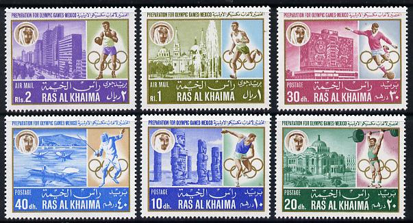 Ras Al Khaima 1967 Mexico Pre-Olympics (Buildings) perf set of 6 unmounted mint Mi 203A-208A