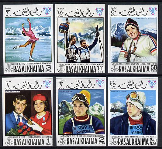 Ras Al Khaima 1968 Grenoble Winter Olympics imperf set of 6 unmounted mint Mi 253B-258B