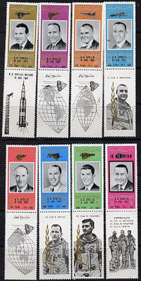 Ras Al Khaima 1967 Apollo Disaster opts on US Astronauts perf set of 8 with labels, Mi 195A-202A unmounted mint