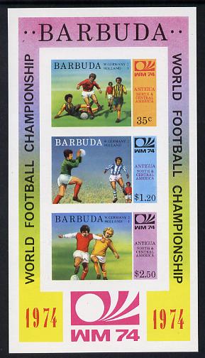 Barbuda 1974 World Cup Football Winners imperf m/sheet (unissued with names of teams) unmounted mint