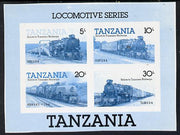 Tanzania 1985 Locomotives unmounted mint imperf colour proof of m/sheet in blue & black only (SG MS 434)