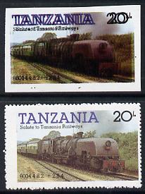 Tanzania 1985 Locomotive 6004 20s value (SG 432) unmounted mint imperf single with entire design doubled plus perf'd normal*